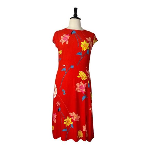 LOFT Midi Dress Cap Sleeves A-line Red Pink Multi Floral Women’s Plus Size 14 - Picture 9 of 10